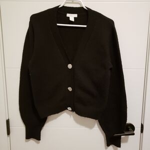 H&M Size M Black Cropped Fuzzy Cardigan